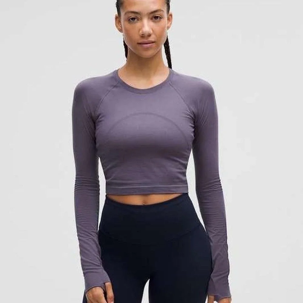 Lululemon Swiftly Tech Cropped Long Sleeve 2.0 Women 6 Purple Nightfall Seamless